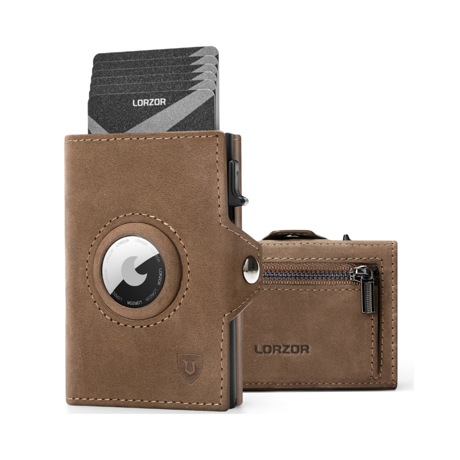 LORZOR Airtag Wallet, Slim Wallet mit Münzfach, Portmonee Herren aus echtem Leder