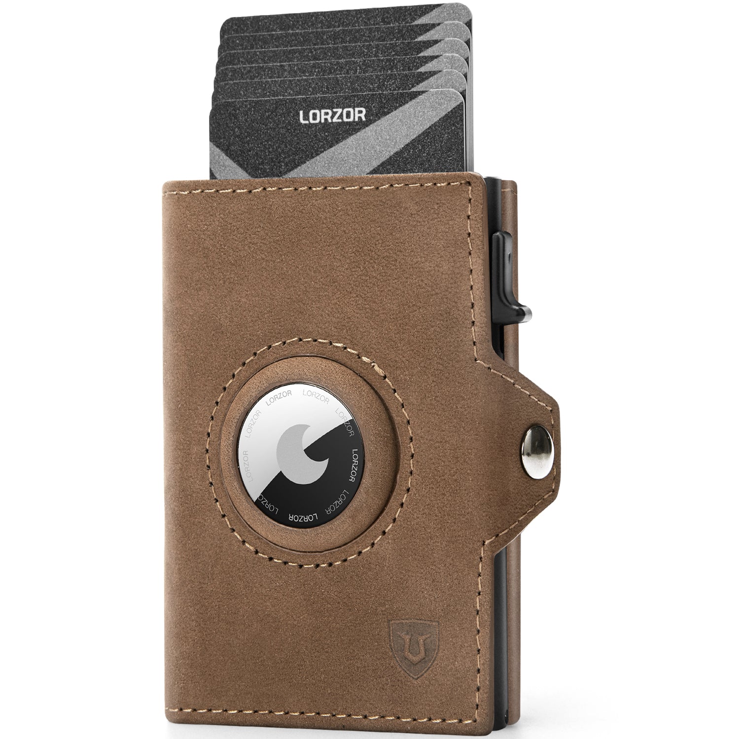 LORZOR Airtag Wallet, Slim Wallet mit Münzfach, Portmonee Herren aus echtem Leder